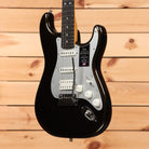 Fender American Ultra II Stratocaster HSS electric guitar Texas Tea with white pickguard and three single-coil pickups