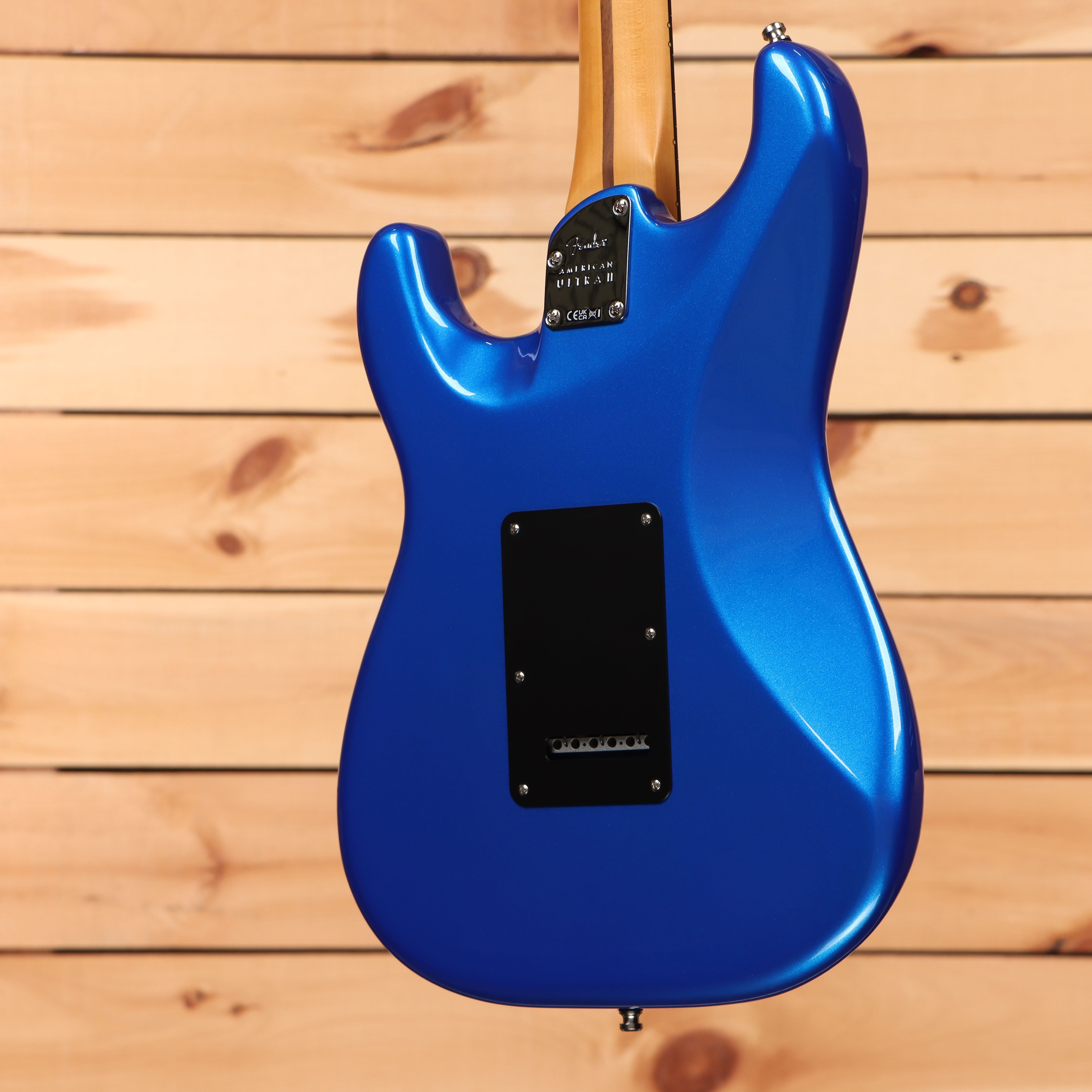 Fender American Ultra Stratocaster HSS electric guitar Noble Blue with black pickguard