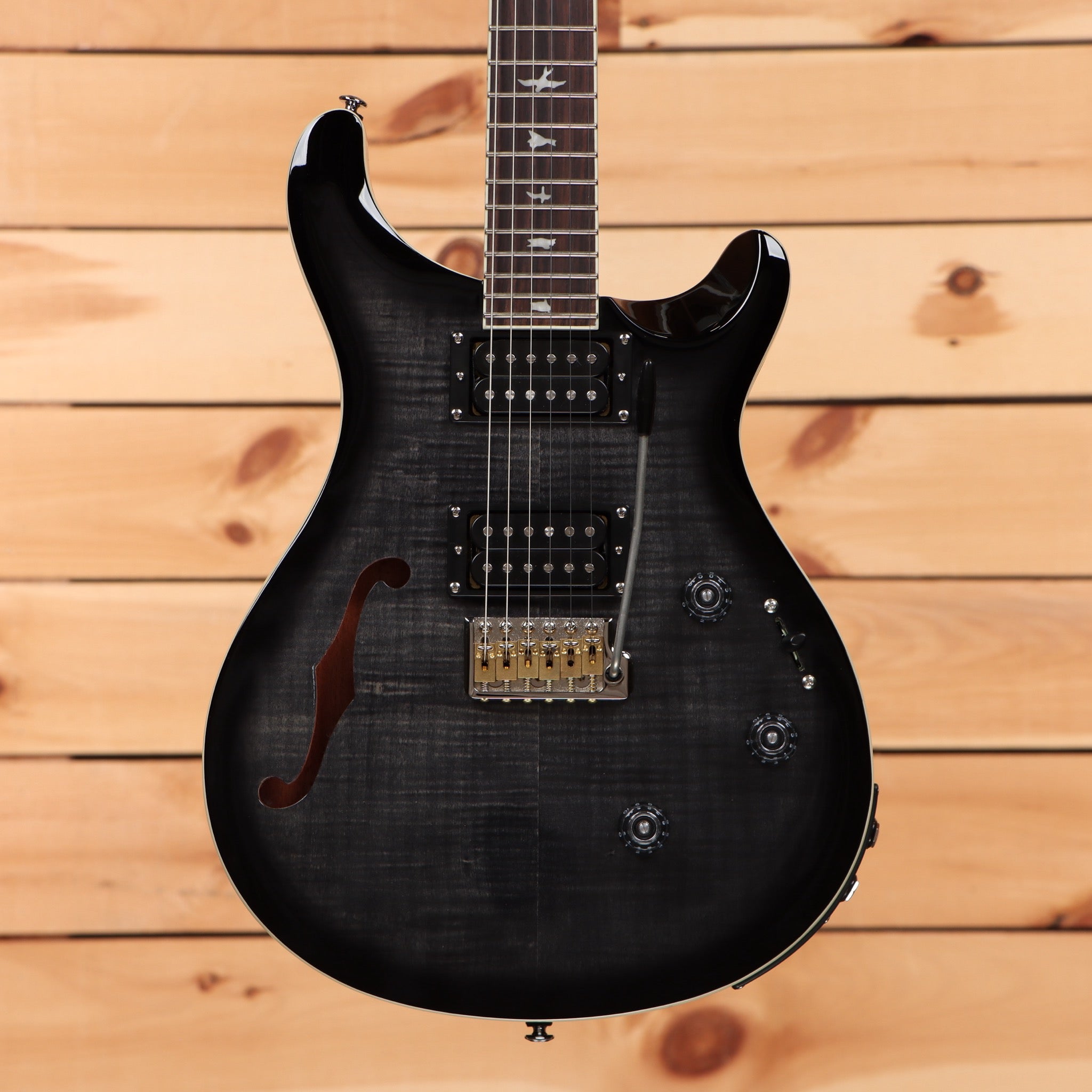 Paul Reed Smith SE Custom 24 semi-hollow electric guitar Charcoal Burst with gold hardware bridge