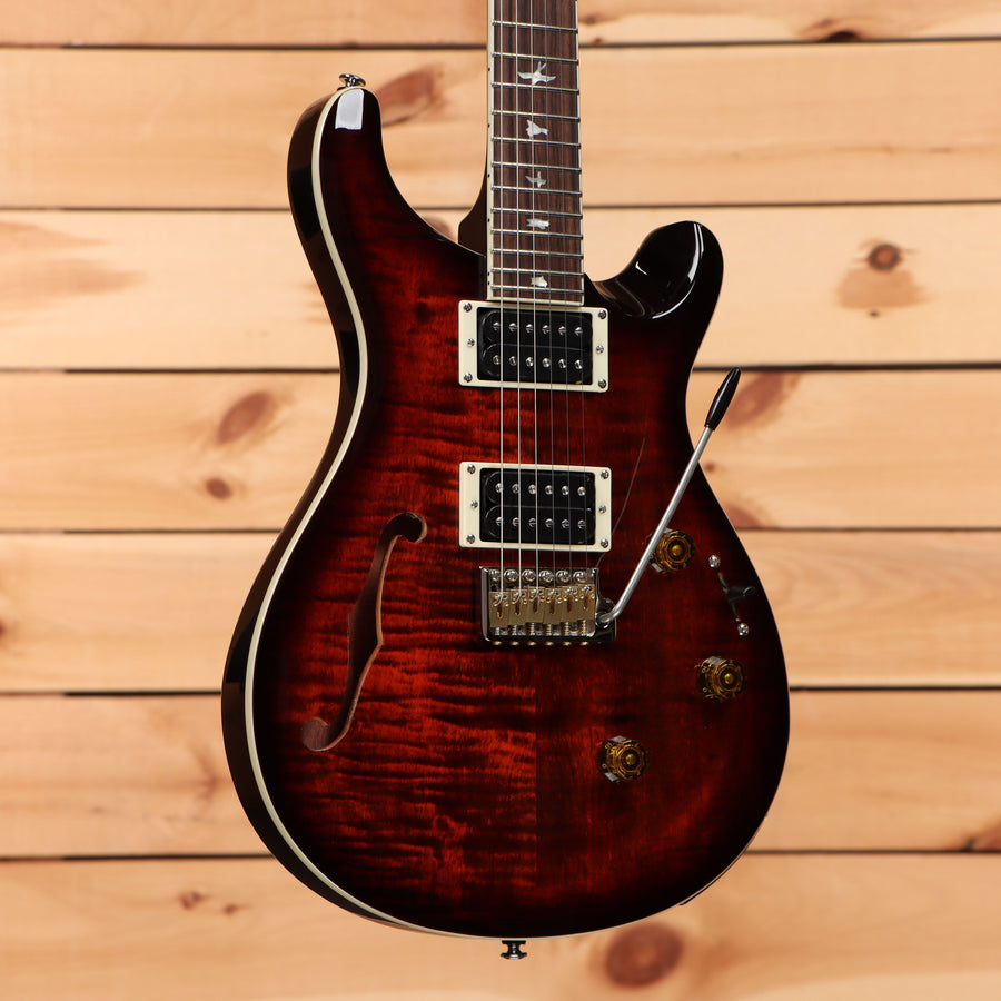 Paul Reed Smith SE Custom 24 semi-hollow electric guitar Orange Tiger Smokeburst with dual humbuckers and f-hole