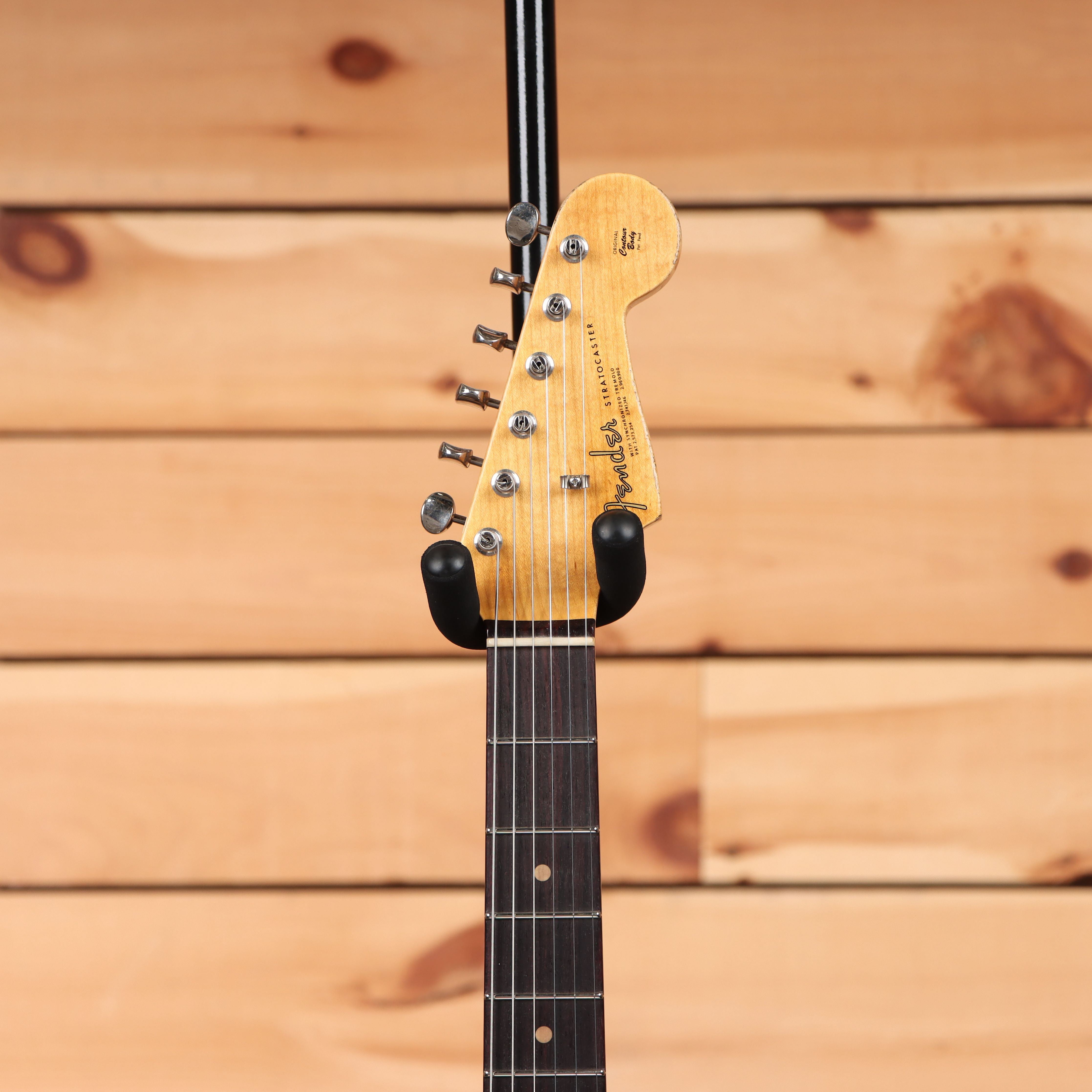 Fender Custom Shop Righteous Reissue Late 1962 Stratocaster electric guitar relic aged sage green metallic with maple neck