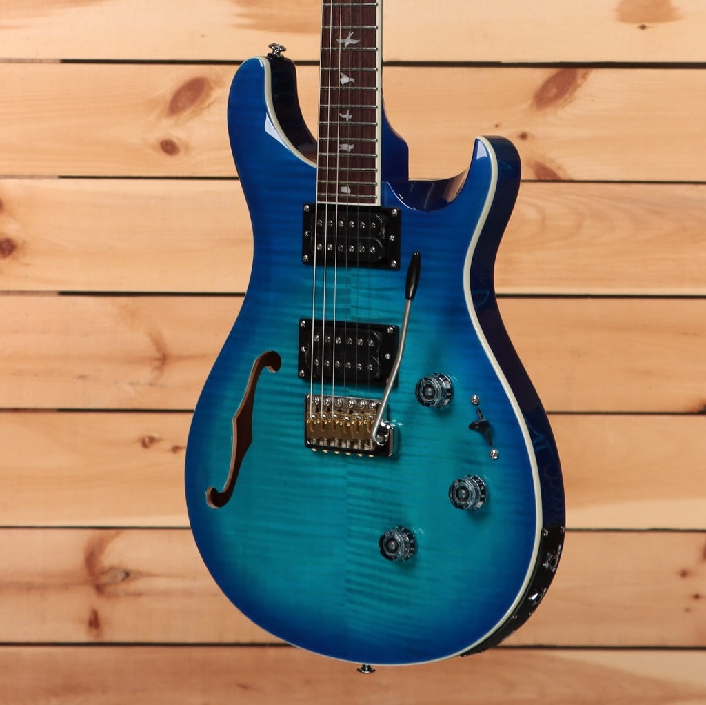 Paul Reed Smith SE Custom 24 semi-hollow electric guitar Lake Blue with flame maple top and piezo bridge