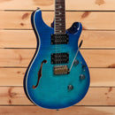 Paul Reed Smith SE Custom 24 semi-hollow electric guitar Lake Blue with flamed maple top and f-hole design