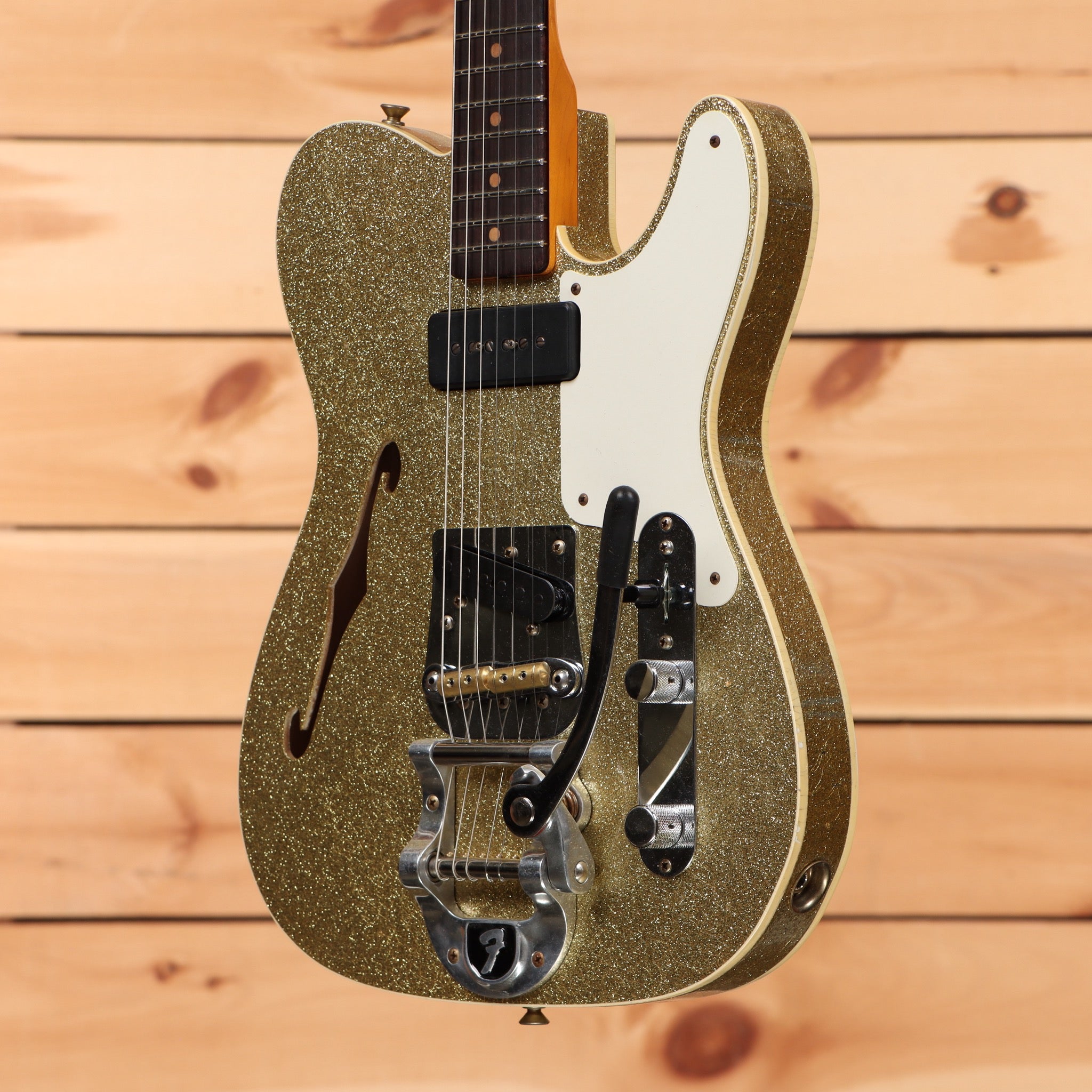 Fender Custom Shop Limited P90 Thinline Telecaster semi-hollow electric guitar Aged Gold Sparkle relic with P90 pickups