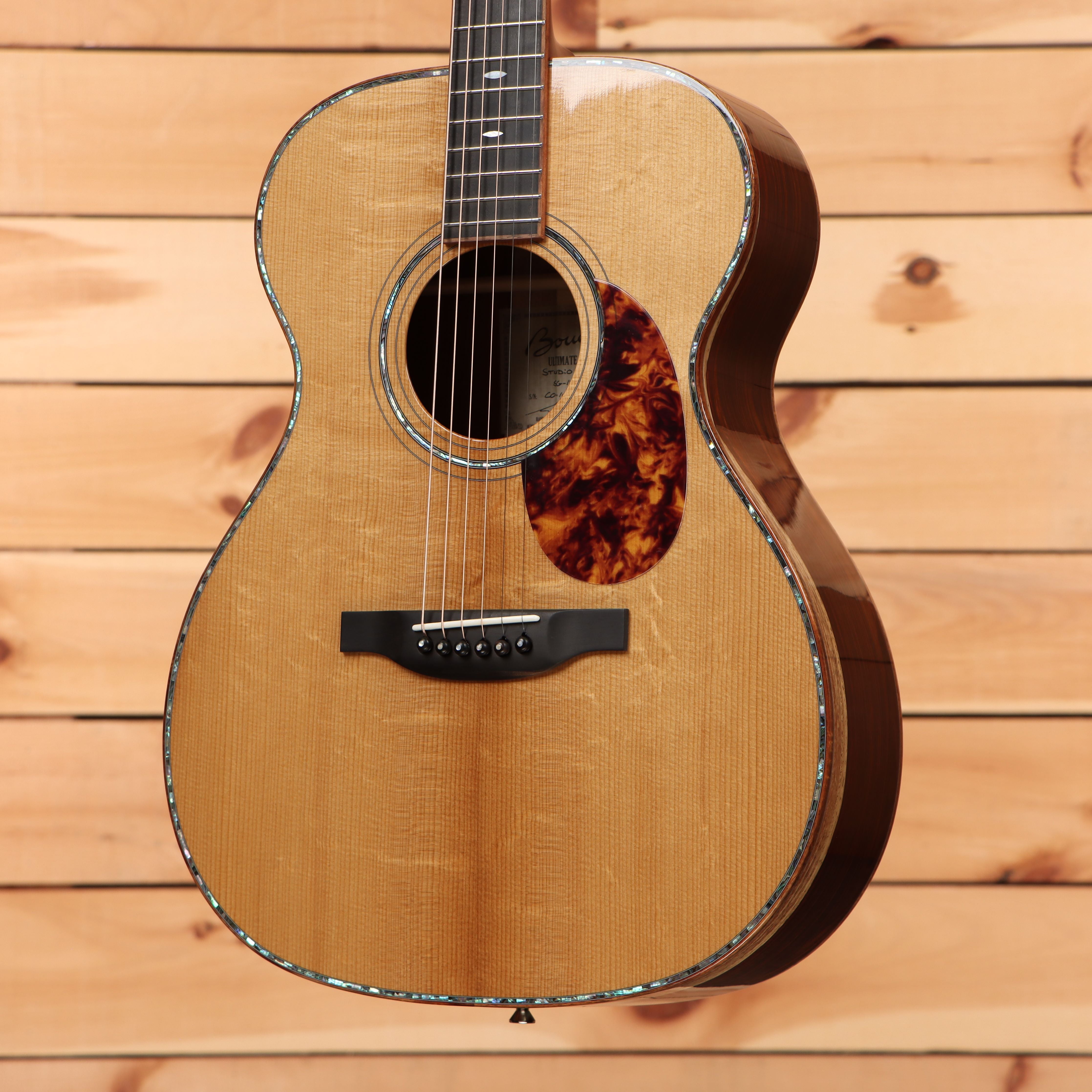 Boucher SG181UV acoustic guitar natural finish with tortoiseshell pickguard and abalone binding