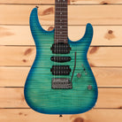 Charvel MJ DK24 HSH electric guitar Caribbean Burst with flame maple top and tremolo bridge