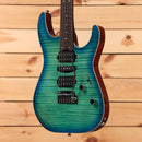 Charvel MJ DK24 HSH electric guitar Caribbean Burst with flamed maple top and Floyd Rose tremolo