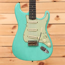 Fender Custom Shop Limited 1959 Stratocaster electric guitar sea foam green with single-coil pickups and relic finish