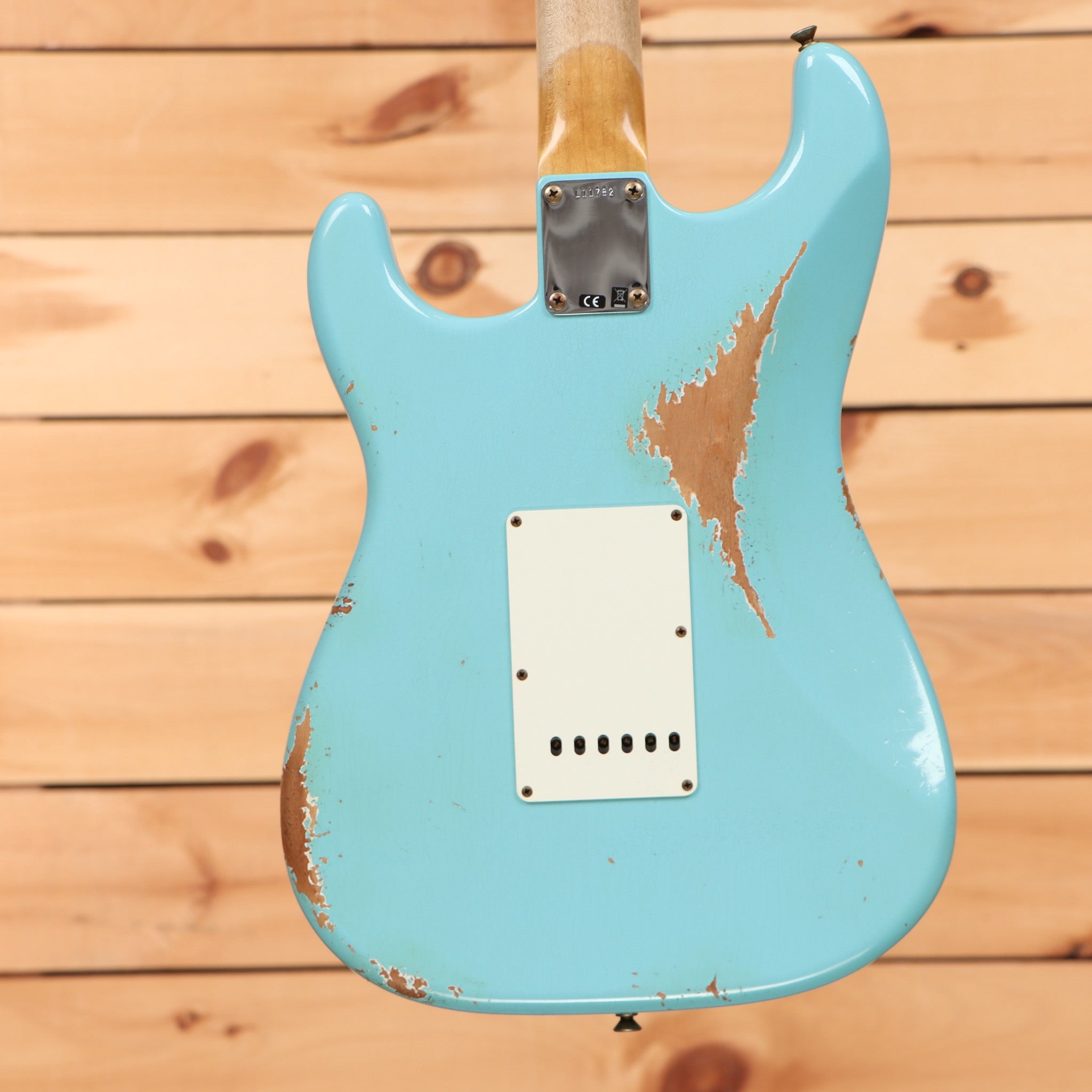 Fender Custom Shop Limited 1964 L-Series Stratocaster electric guitar Aged Daphne Blue heavy relic with white pickguard
