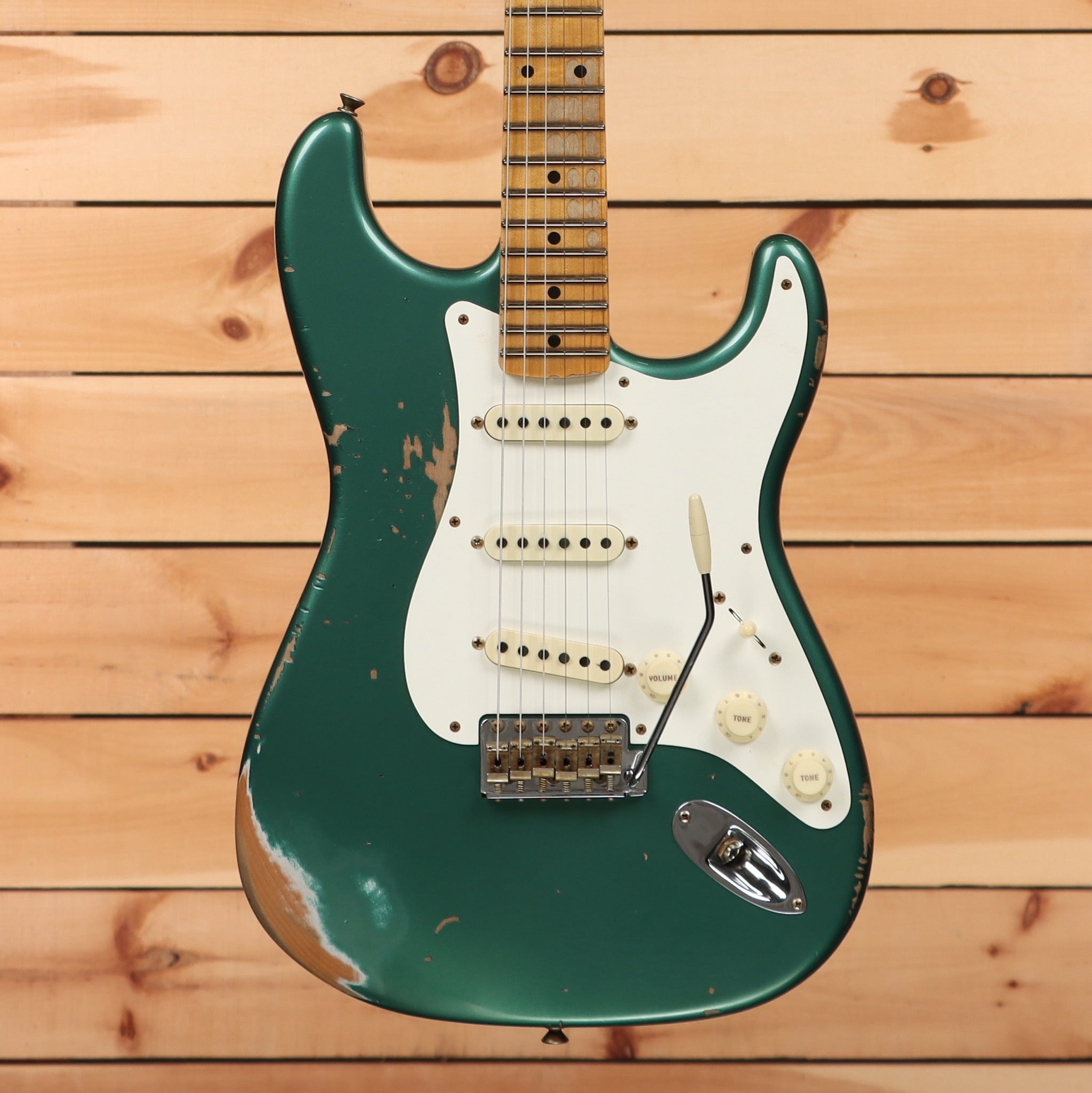 Fender Custom Shop Limited 1956 Stratocaster heavy relic electric guitar aged Sherwood Green with single-coil pickups