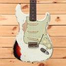 Fender Custom Shop 1960 Stratocaster heavy relic electric guitar Olympic White over 3-color sunburst with mint green pickguard