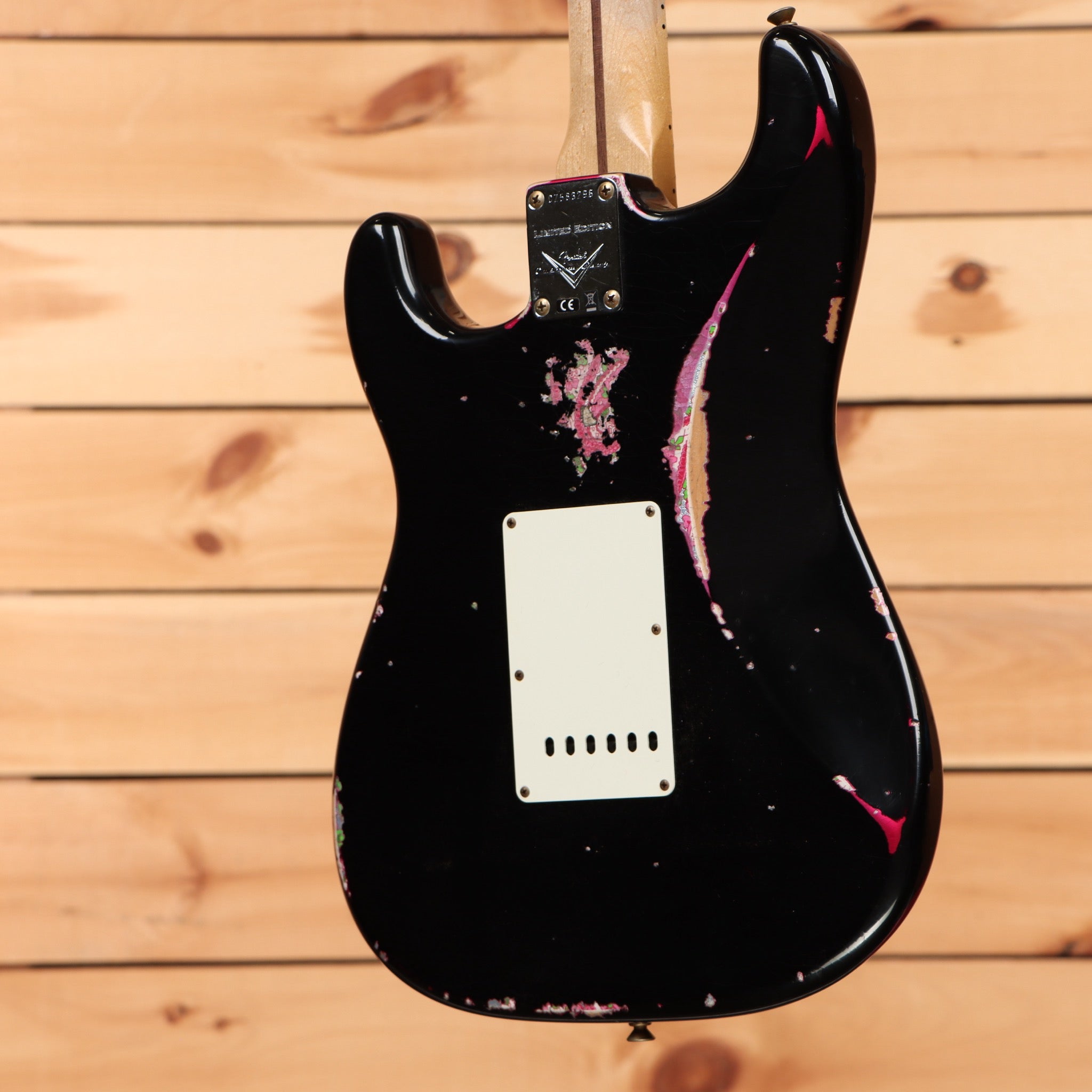 Fender Custom Shop Limited Mischief Maker heavy relic electric guitar aged black over pink paisley with white pickguard