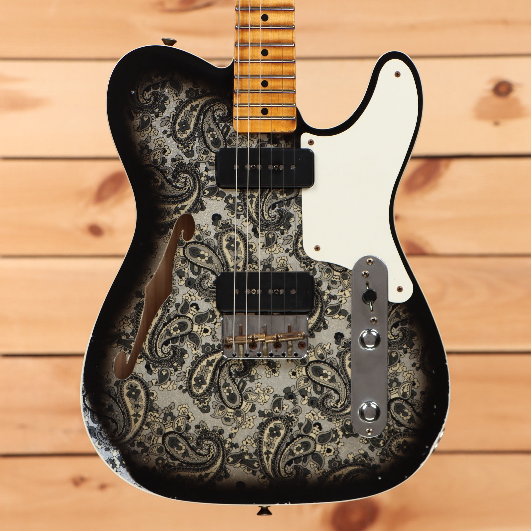 Fender Custom Shop Limited Dual P90 Telecaster electric guitar Black Paisley relic with semi-hollow body
