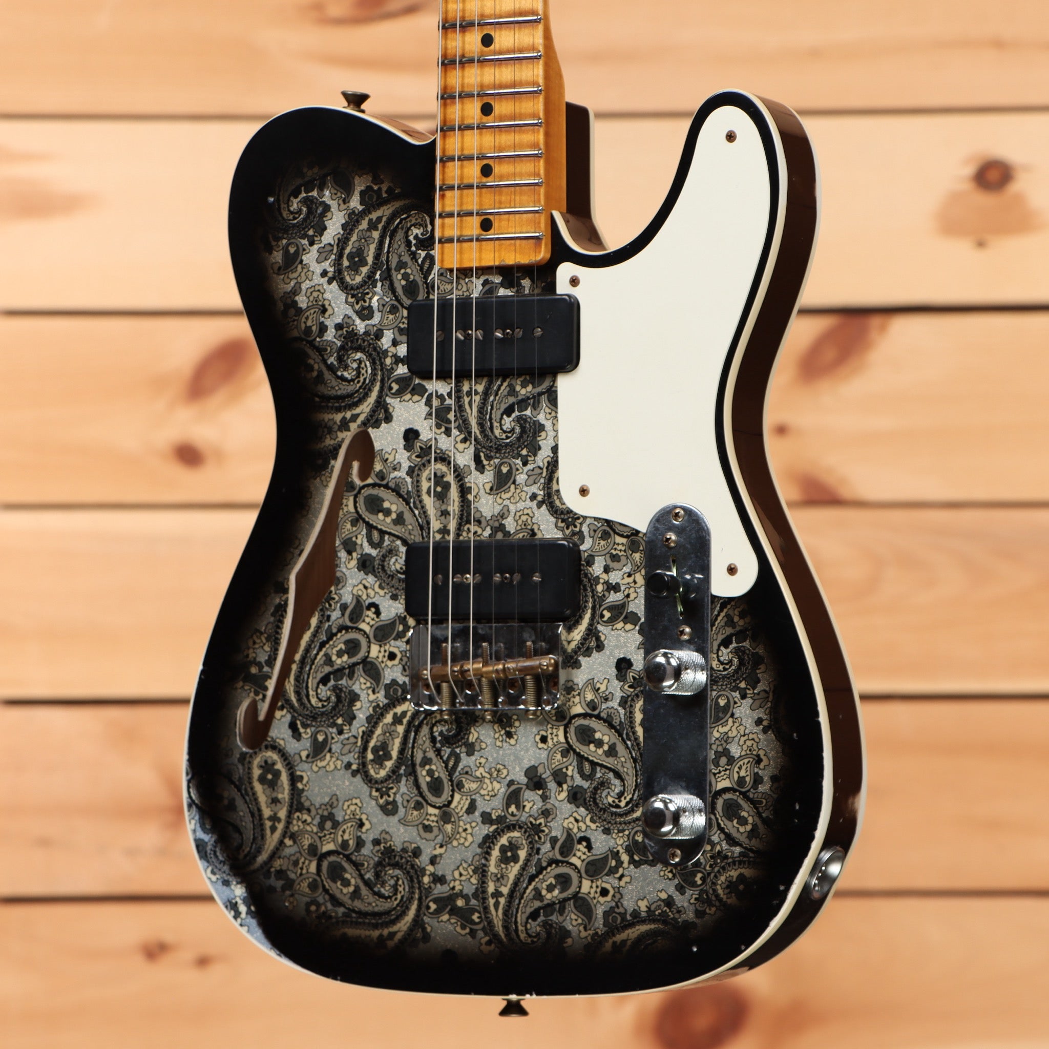 Fender Custom Shop Limited Dual P90 Telecaster electric guitar black paisley relic aged finish with white pickguard
