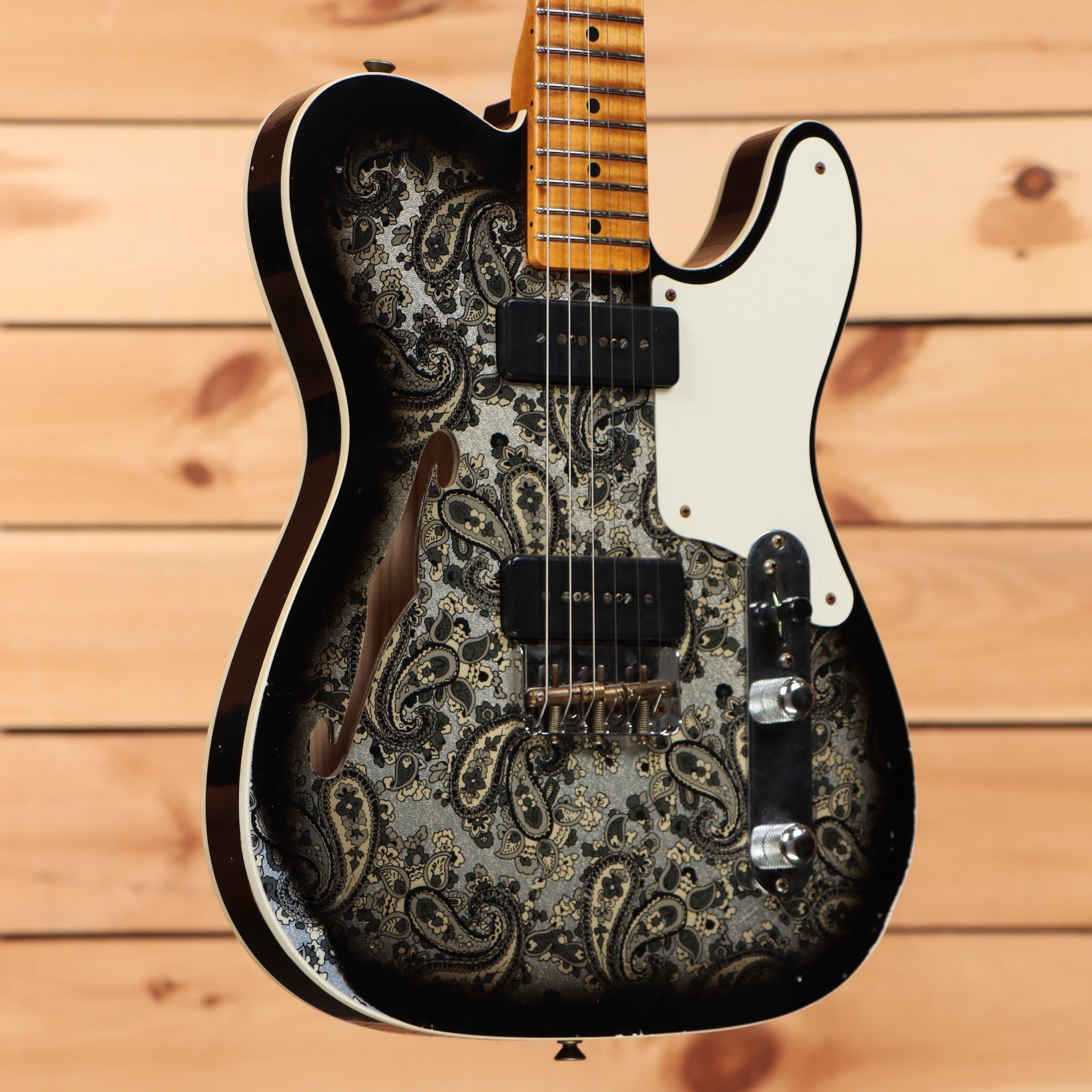 Fender Custom Shop Limited Dual P90 Telecaster electric guitar Black Paisley relic aged with white pickguard