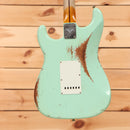 Fender Custom Shop 1957 Stratocaster heavy relic electric guitar aged surf green with single-coil pickups