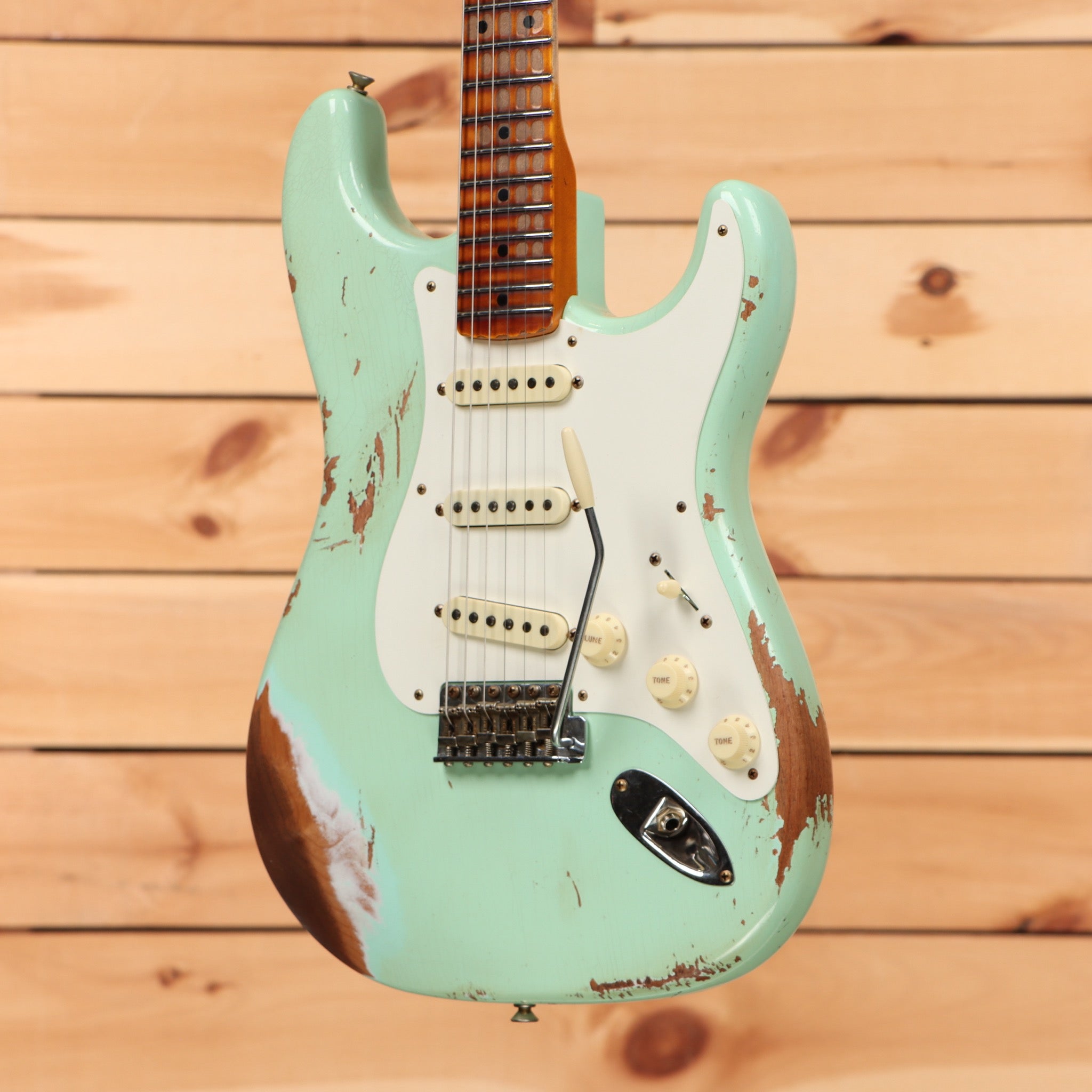 Fender Custom Shop 1957 Stratocaster electric guitar Aged Surf Green heavy relic with single-coil pickups