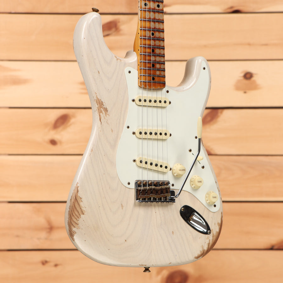 Fender Custom Shop 1957 Stratocaster heavy relic electric guitar aged white blonde with single-coil pickups