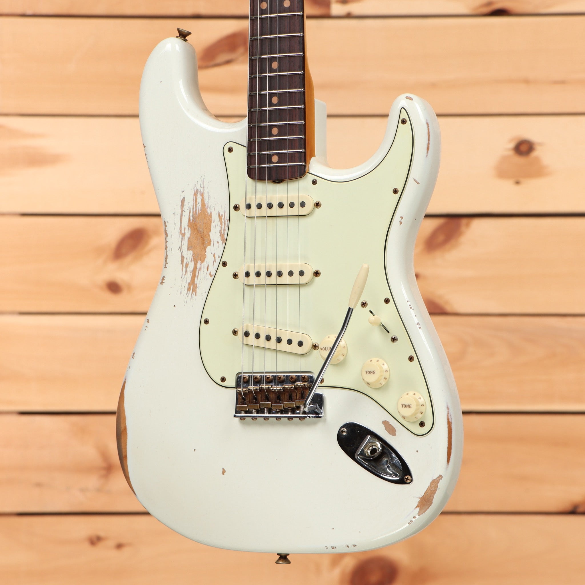 Fender Custom Shop Limited 1964 L-Series Stratocaster heavy relic electric guitar Olympic White with single-coil pickups