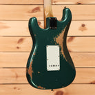 Fender Custom Shop 1964 L-Series Stratocaster heavy relic aged Sherwood Green Metallic electric guitar with white pickguard