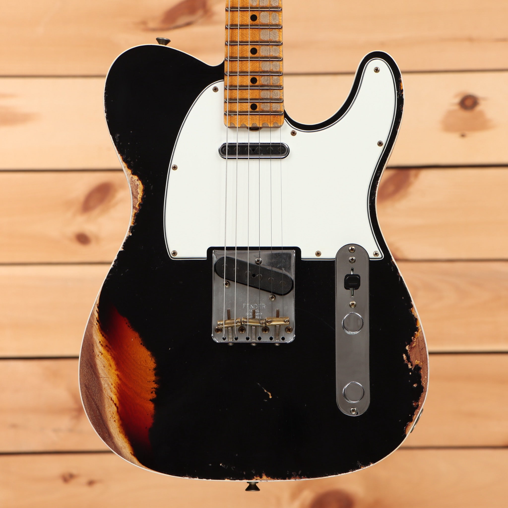 Fender Custom Shop 1965 Telecaster Custom electric guitar heavy relic aged black over 3-tone sunburst with single-coil pickup