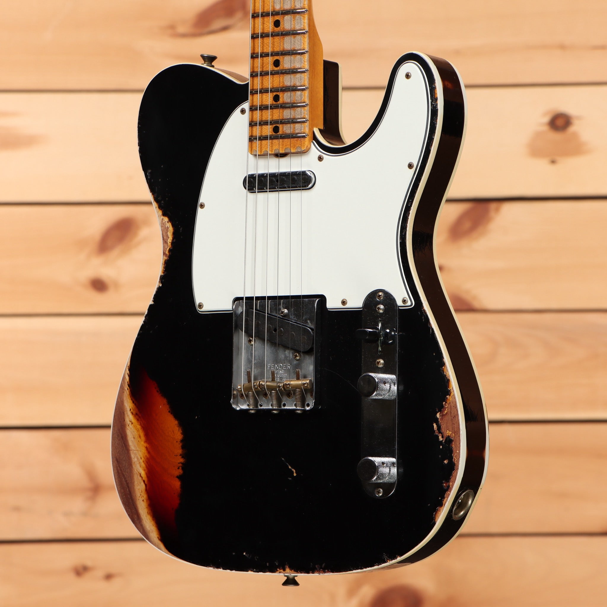 Fender Custom Shop 1965 Telecaster Custom Heavy Relic electric guitar Aged Black Over 3-Tone Sunburst with white pickguard