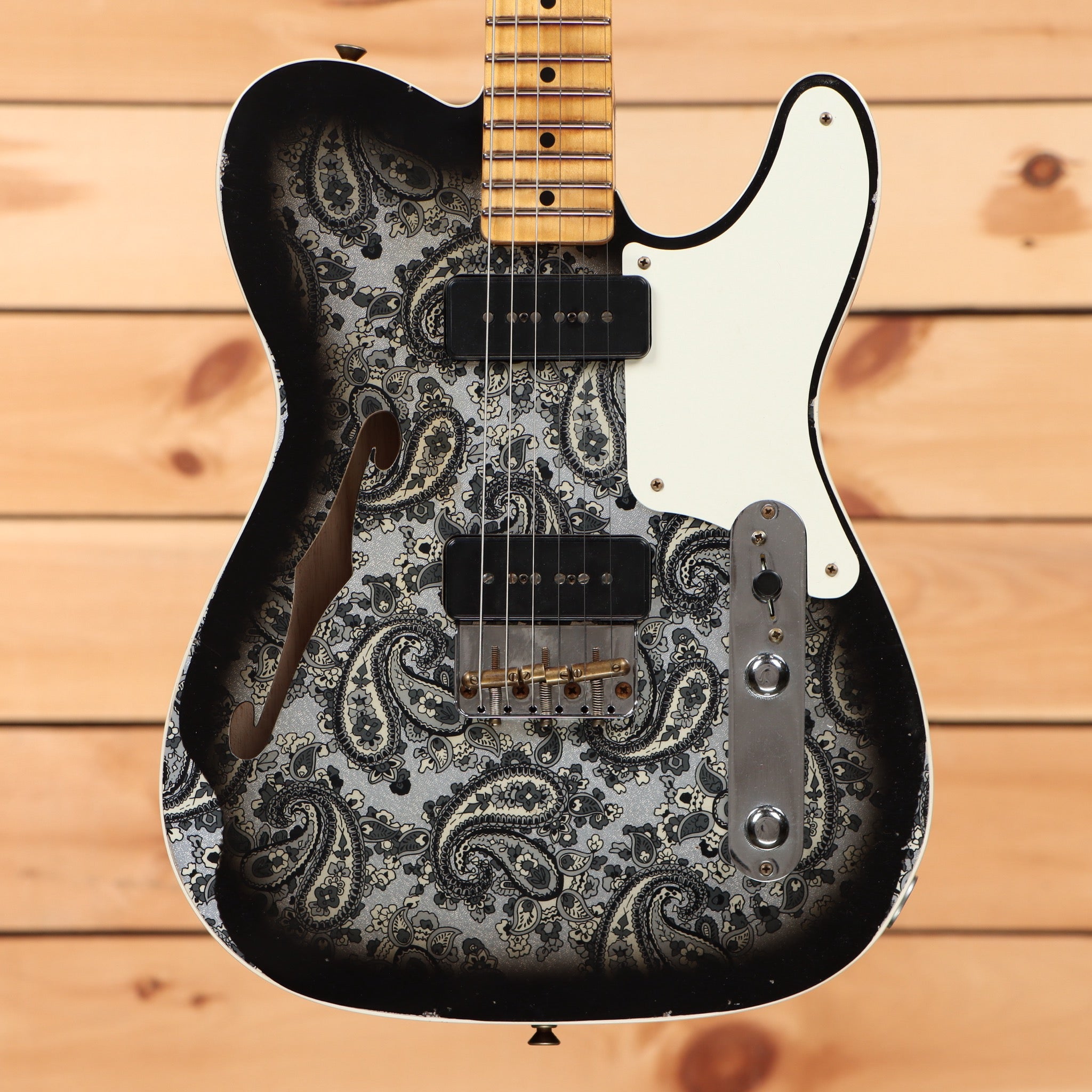 Fender Custom Shop Limited Dual P90 Telecaster electric guitar Black Paisley relic aged finish with white pickguard