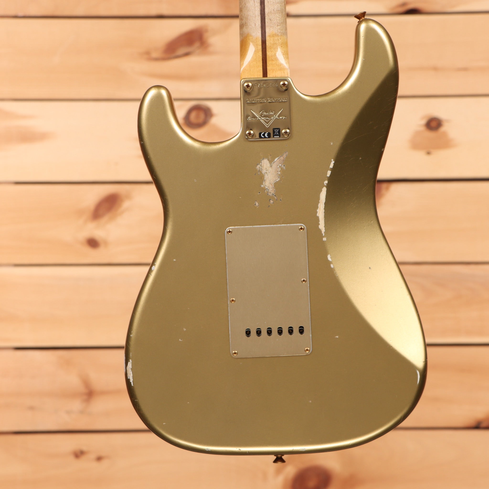 Fender Custom Shop Limited 1955 Bone Tone Stratocaster relic electric guitar aged gold finish with single-coil pickups