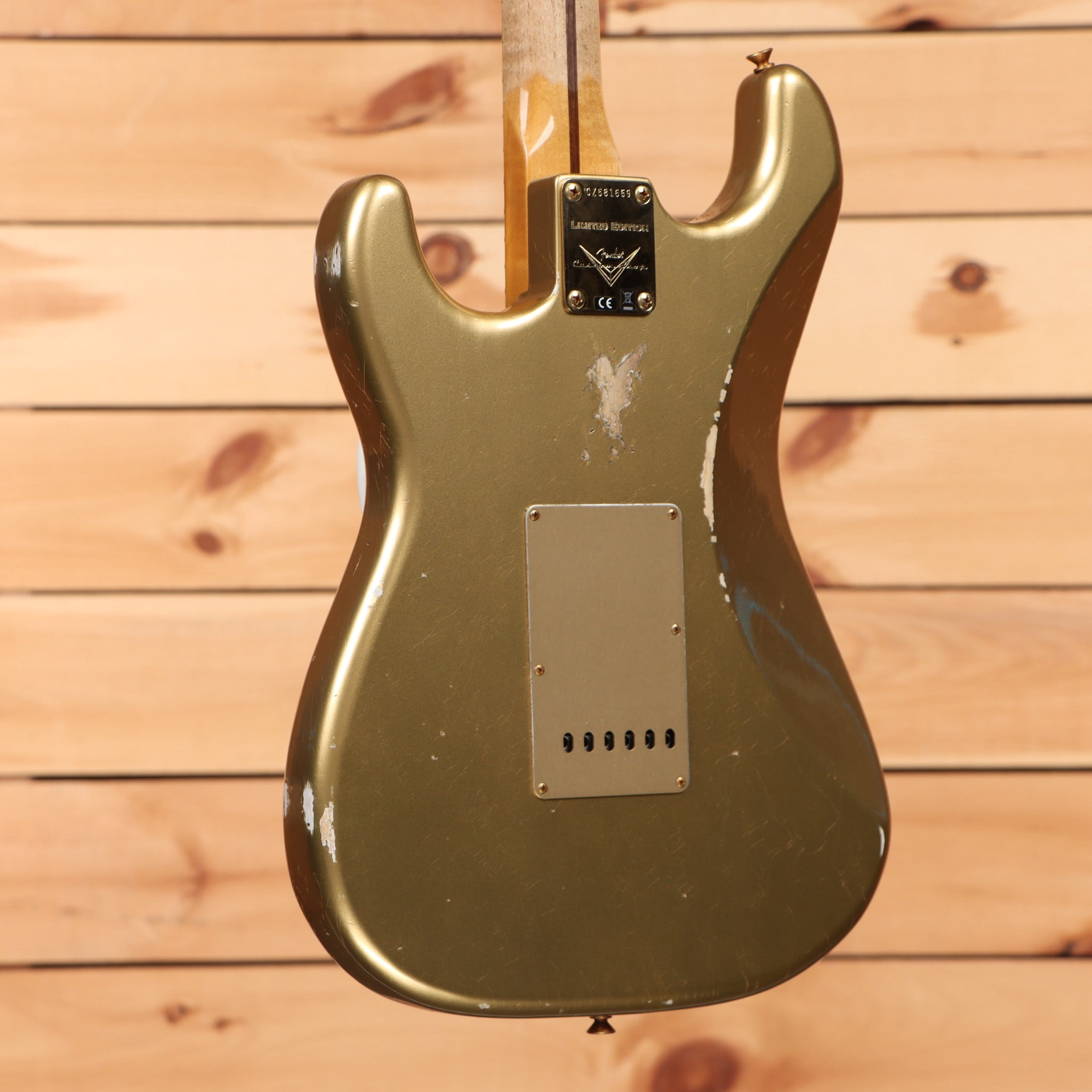Fender Custom Shop Limited 1955 Bone Tone Stratocaster relic electric guitar aged gold finish with single-coil pickups
