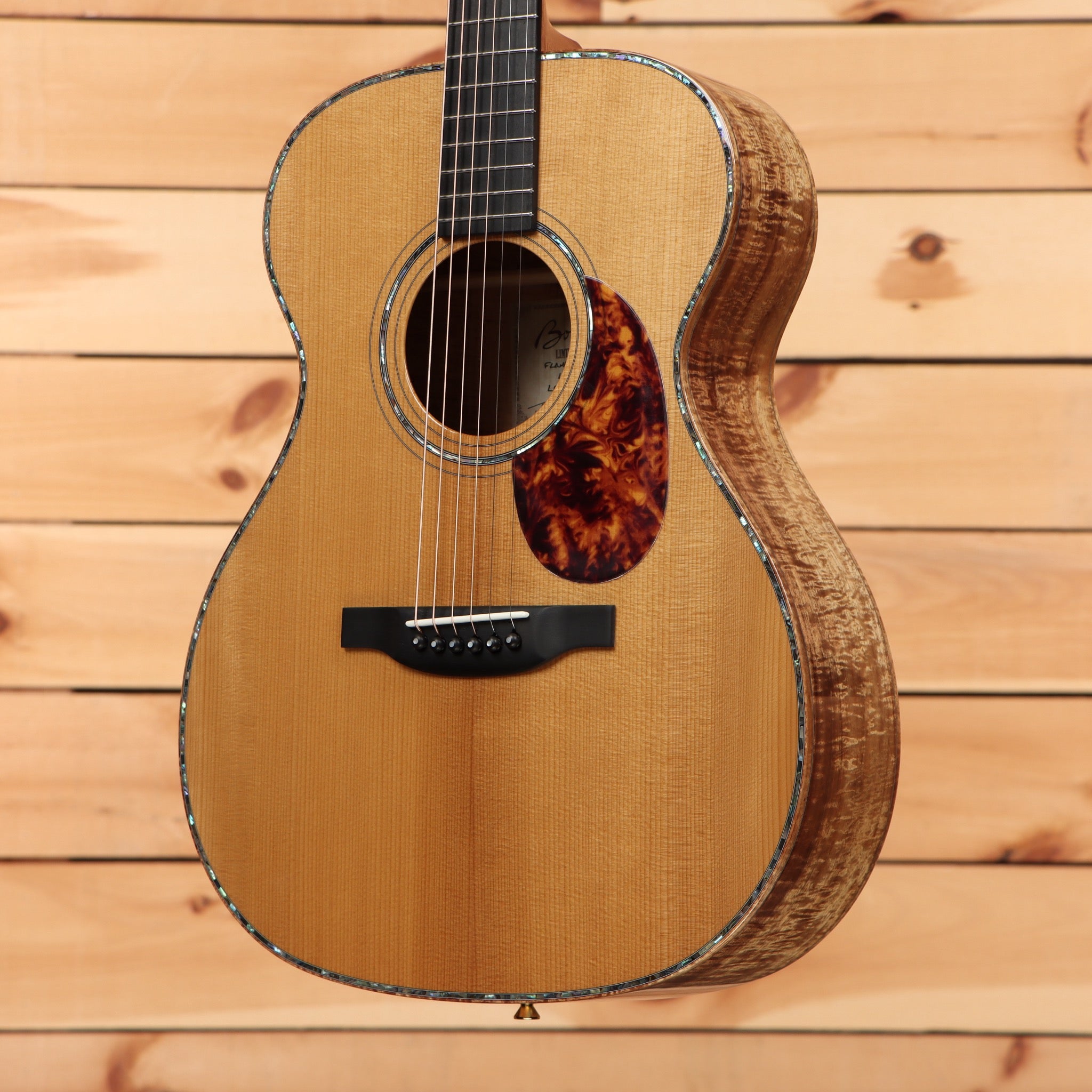 Boucher LESG171 acoustic guitar natural finish with figured mahogany back and sides