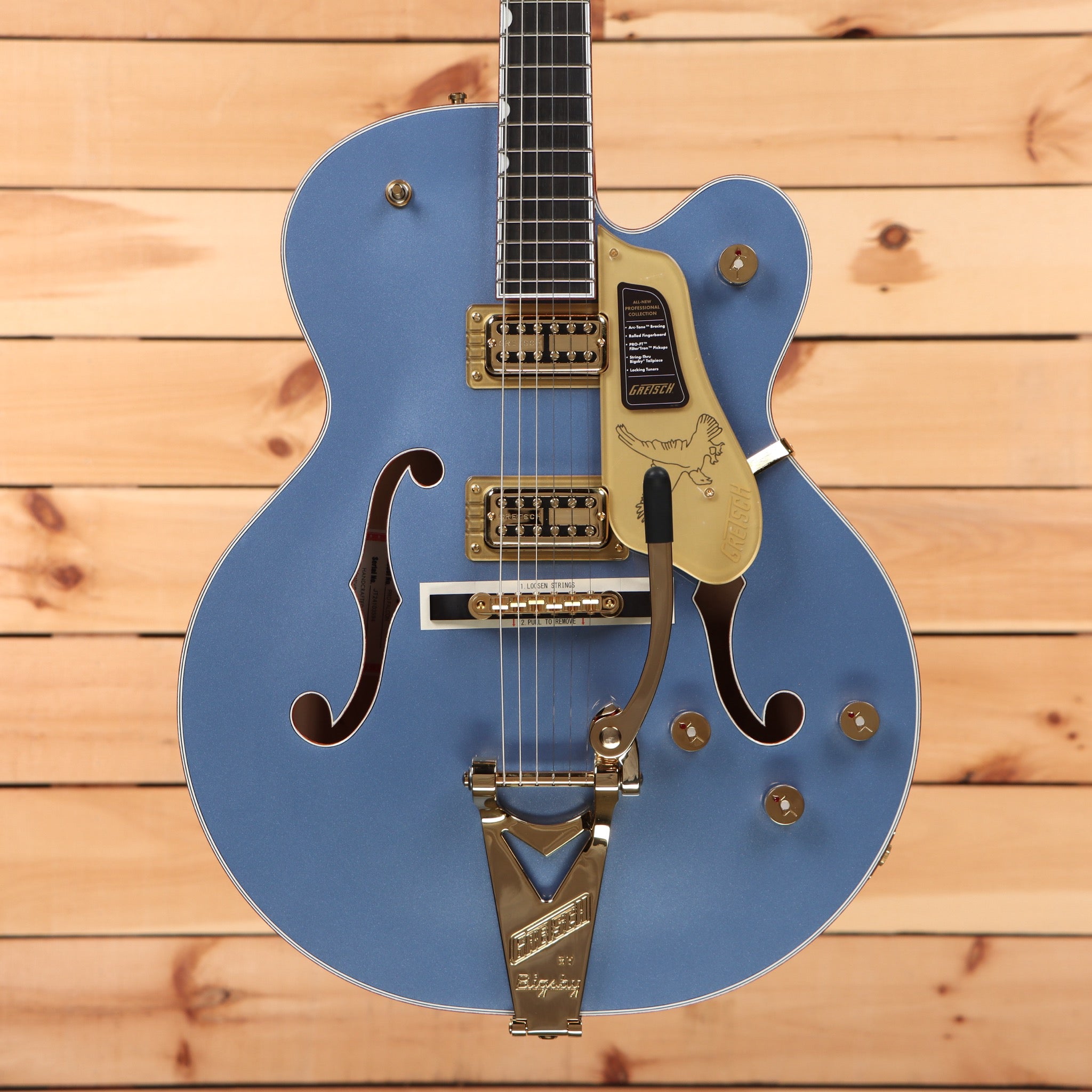 Gretsch Falcon hollowbody electric guitar Cerulean Smoke with Bigsby tremolo and gold hardware