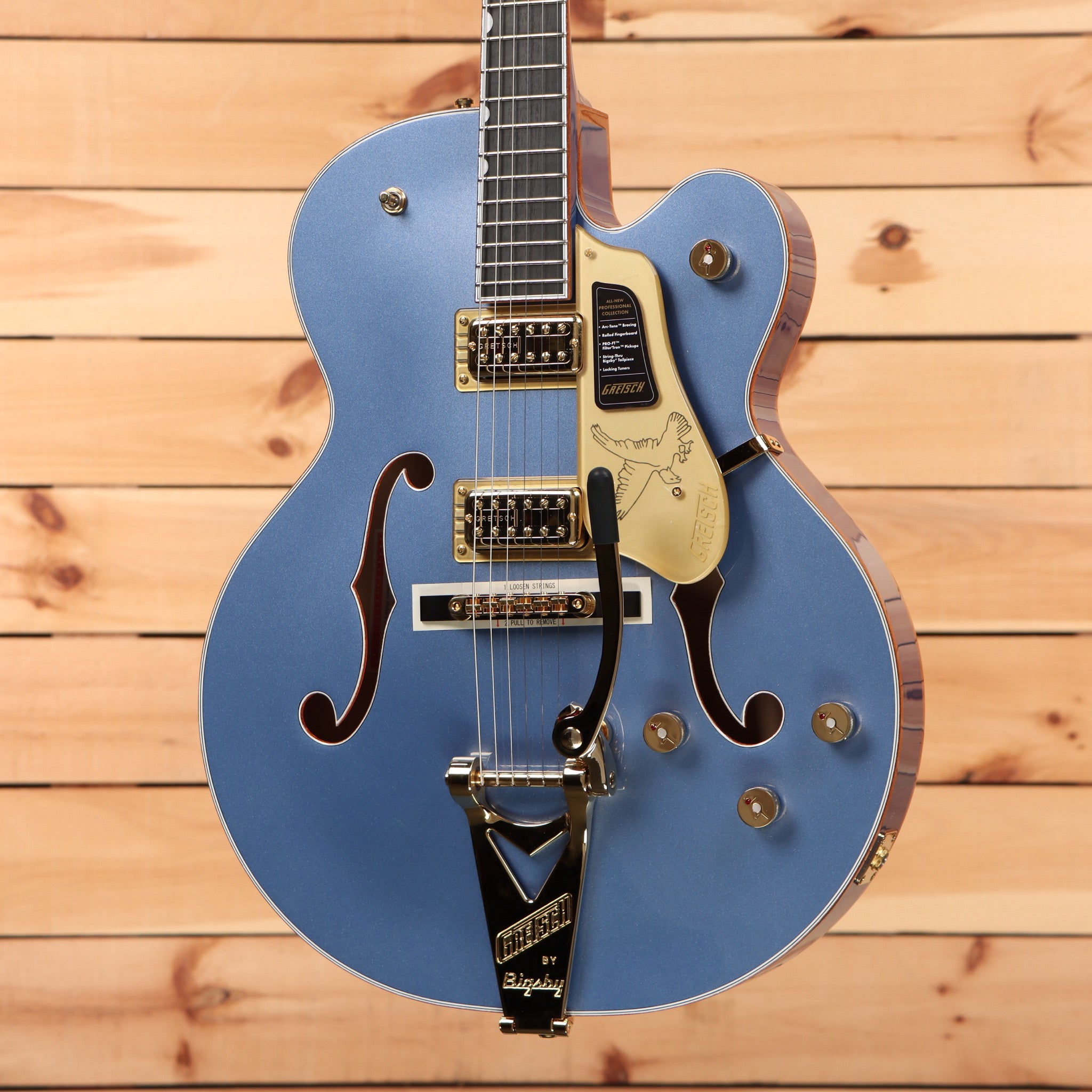 Gretsch Falcon hollowbody electric guitar Cerulean Smoke with Bigsby tremolo and gold hardware