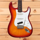 Fender Custom Shop Kyle McMillin Masterbuilt Stratocaster electric guitar Aged Cherry Sunburst with white pickguard and single-coil pickups