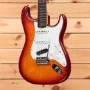 Fender Custom Shop Kyle McMillin Masterbuilt Stratocaster electric guitar Aged Cherry Sunburst with white pickguard and single-coil pickups