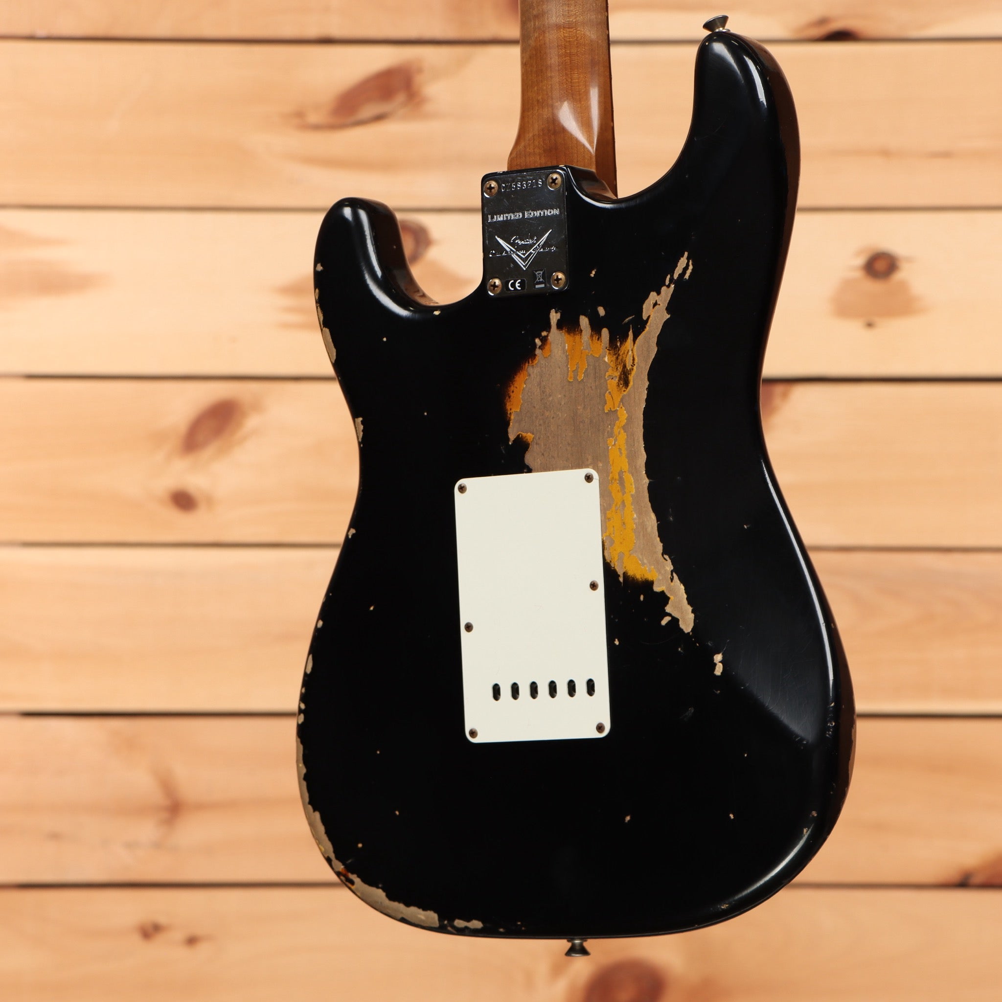 Fender Custom Shop Limited 1961 Stratocaster electric guitar heavy relic aged black over 3-color sunburst with white pickguard
