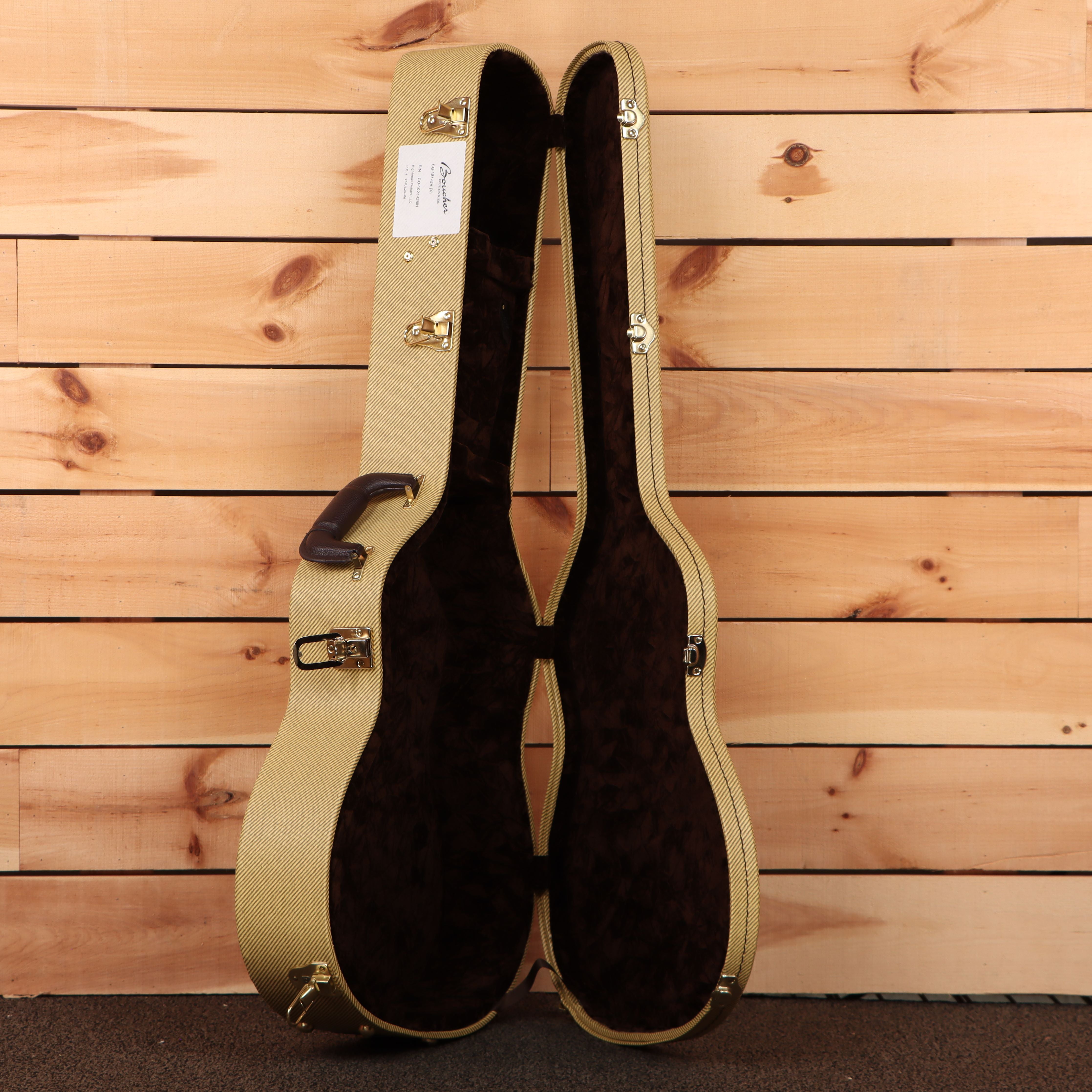 Boucher SG181UV acoustic guitar natural finish with black velvet interior hard case