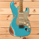 Fender Custom Shop 1958 Stratocaster heavy relic electric guitar super faded aged Taos Turquoise with single-coil pickups
