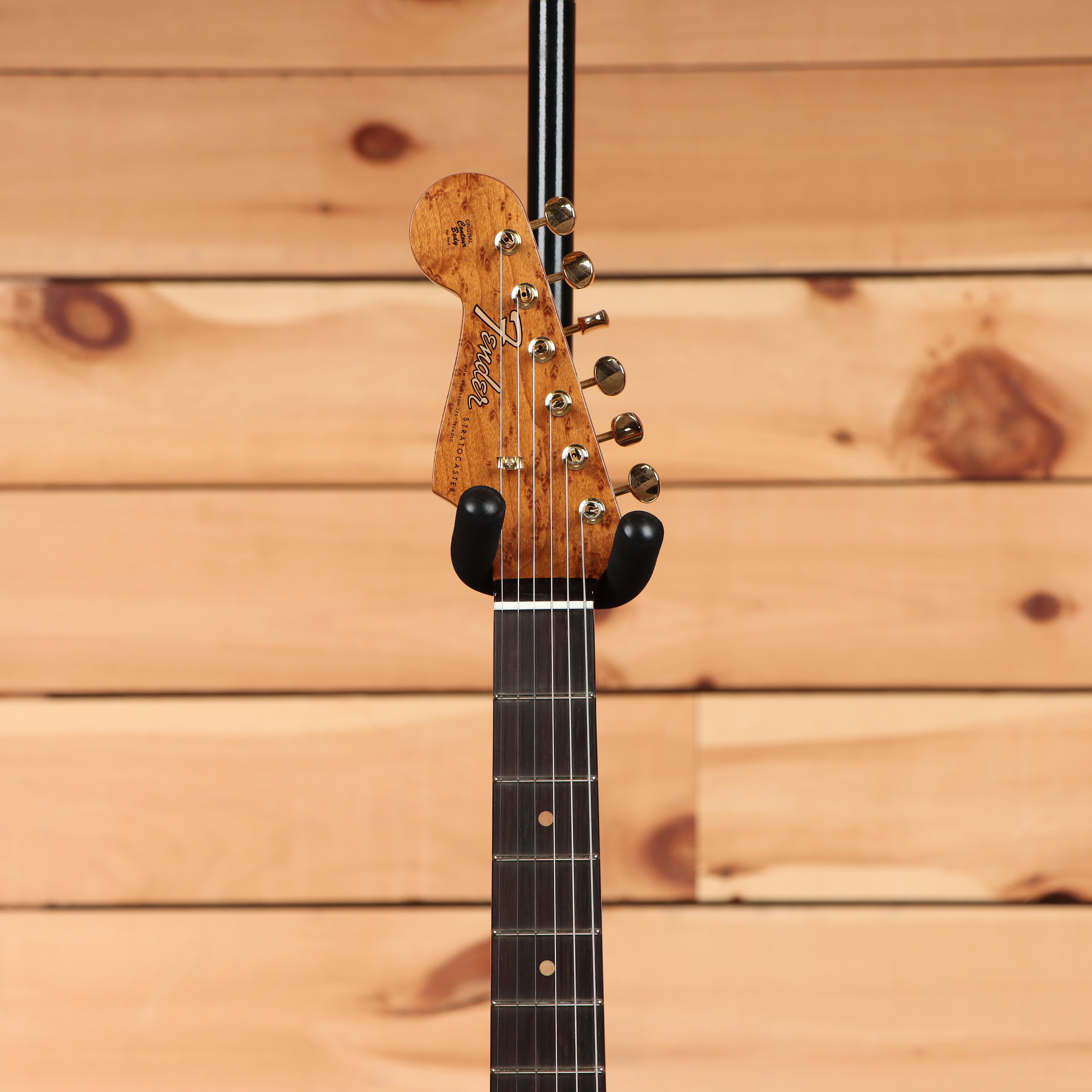Fender Custom Shop Artisan Maple Burl Stratocaster left-handed electric guitar aged natural finish with maple neck