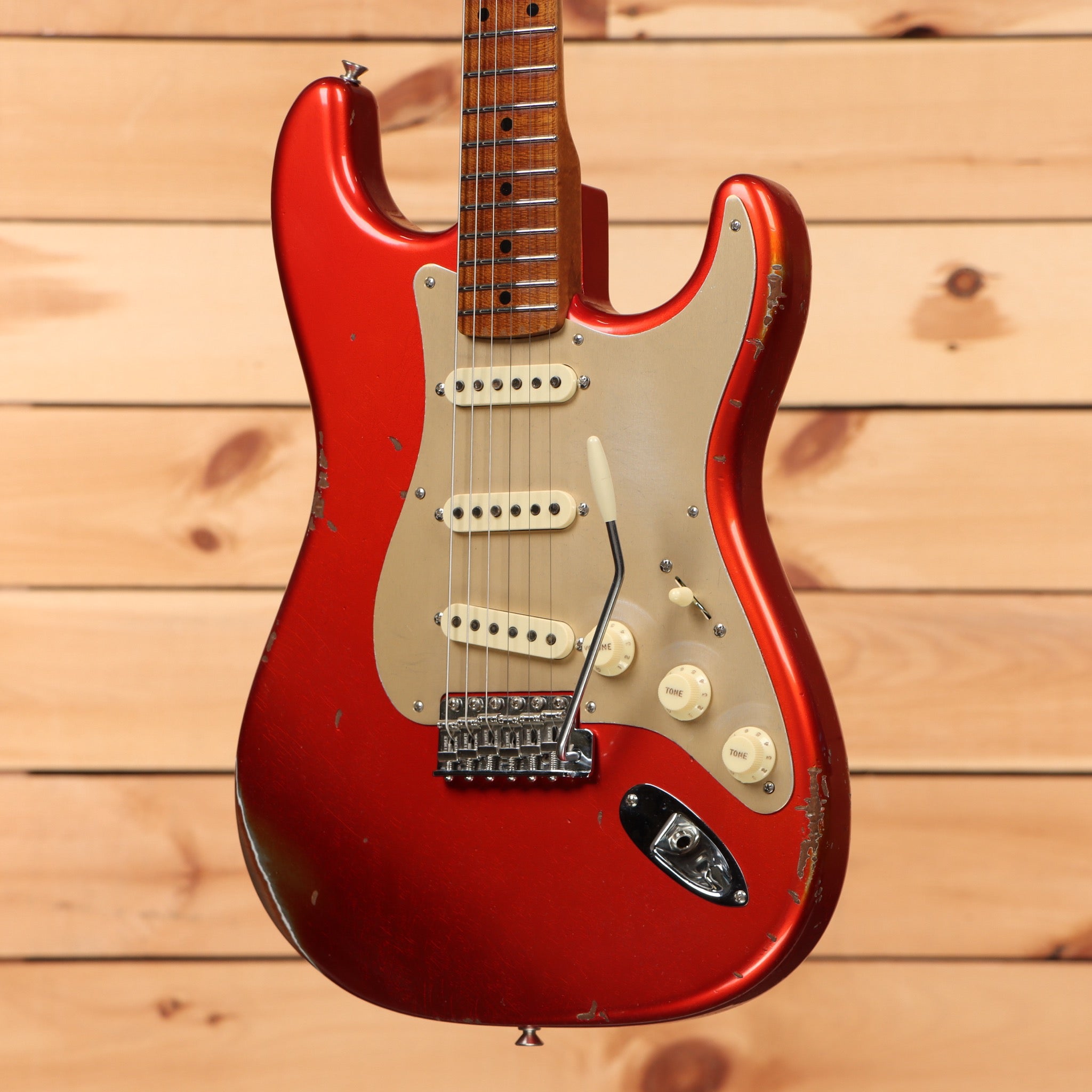Fender Custom Shop Limited 1956 Stratocaster Relic electric guitar Aged Candy Tangerine with single-coil pickups