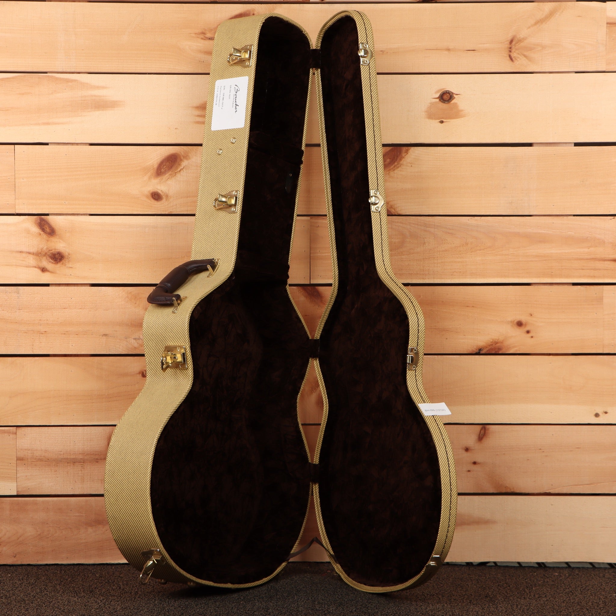 Boucher GR-SG-163-T natural finish semi-hollow body electric guitar with gold hardware and black velvet interior case