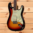 Fender Custom Shop Late 1962 Stratocaster electric guitar 3-color sunburst relic with mint green pickguard and single-coil pickups