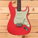 Fender Custom Shop Limited Kyle McMillin Masterbuilt 1963 Stratocaster electric guitar Fiesta Red with mint green pickguard and single-coil pickups