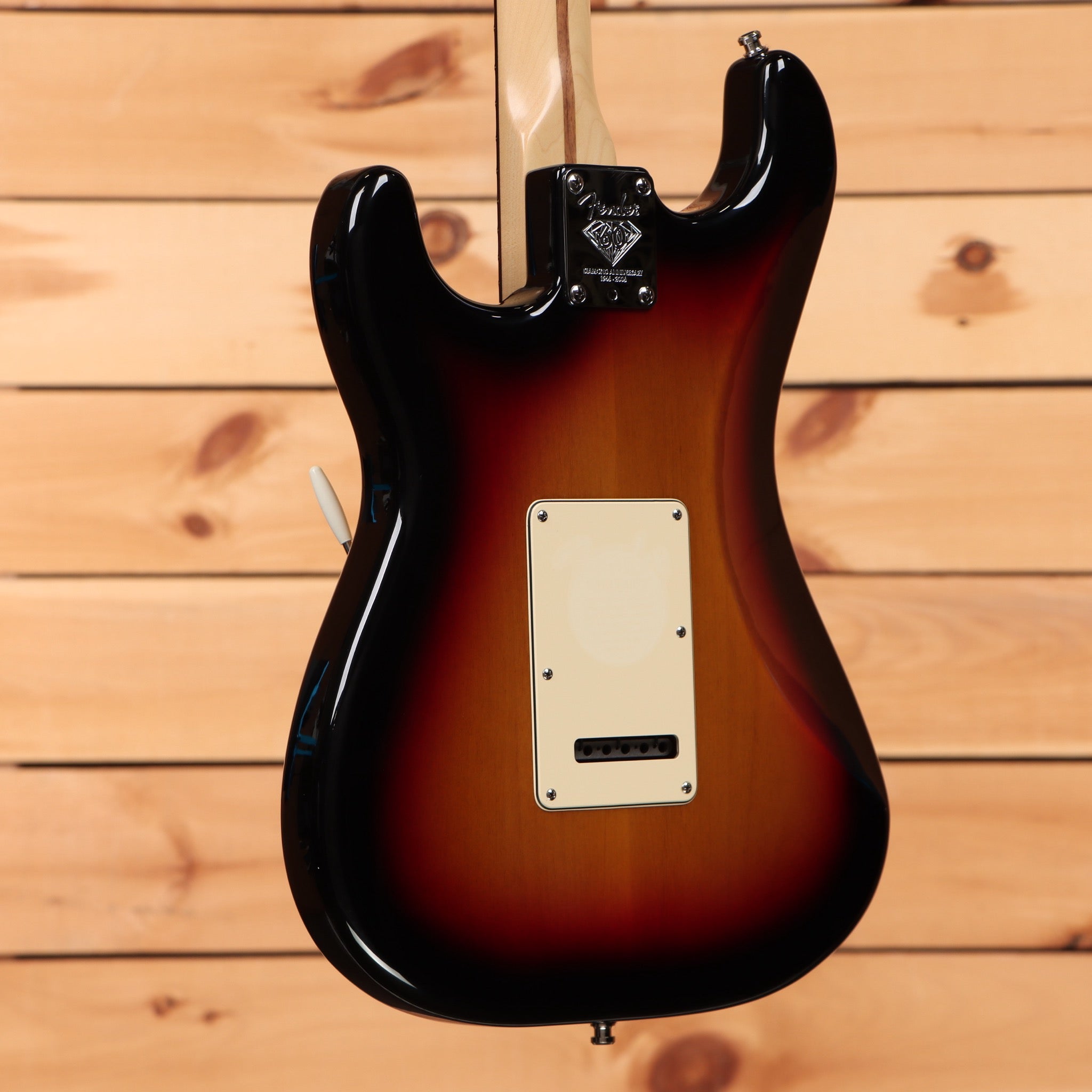 Fender Limited 60th Anniversary Stratocaster electric guitar 3-Color Sunburst with tremolo back plate and anniversary neckpla