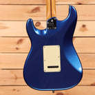 Pre-owned Fender American Ultra Stratocaster electric guitar Cobra Blue with cream pickguard and single-coil pickups