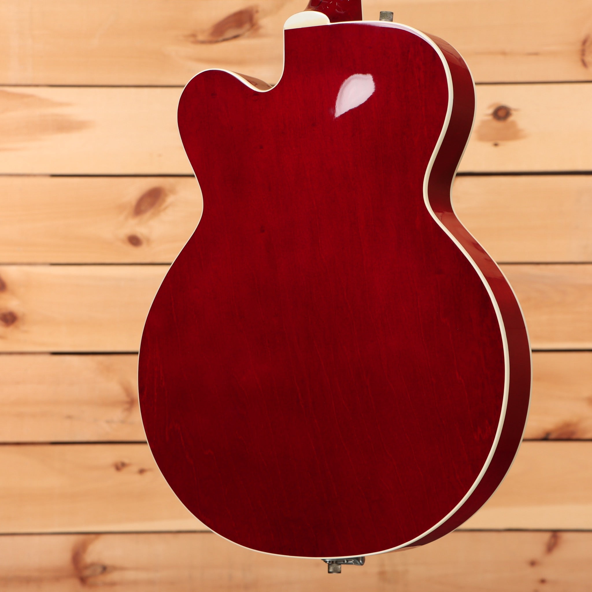 Gretsch Tennessee Rose semi-hollow electric guitar Deep Cherry Stain with cream binding back view