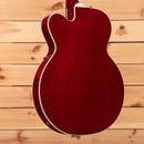 Gretsch Tennessee Rose semi-hollow electric guitar Deep Cherry Stain with white body binding back view