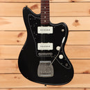 Nash JM63 pre-owned black electric Jazzmaster guitar with white pickguard and dual white humbucker pickups