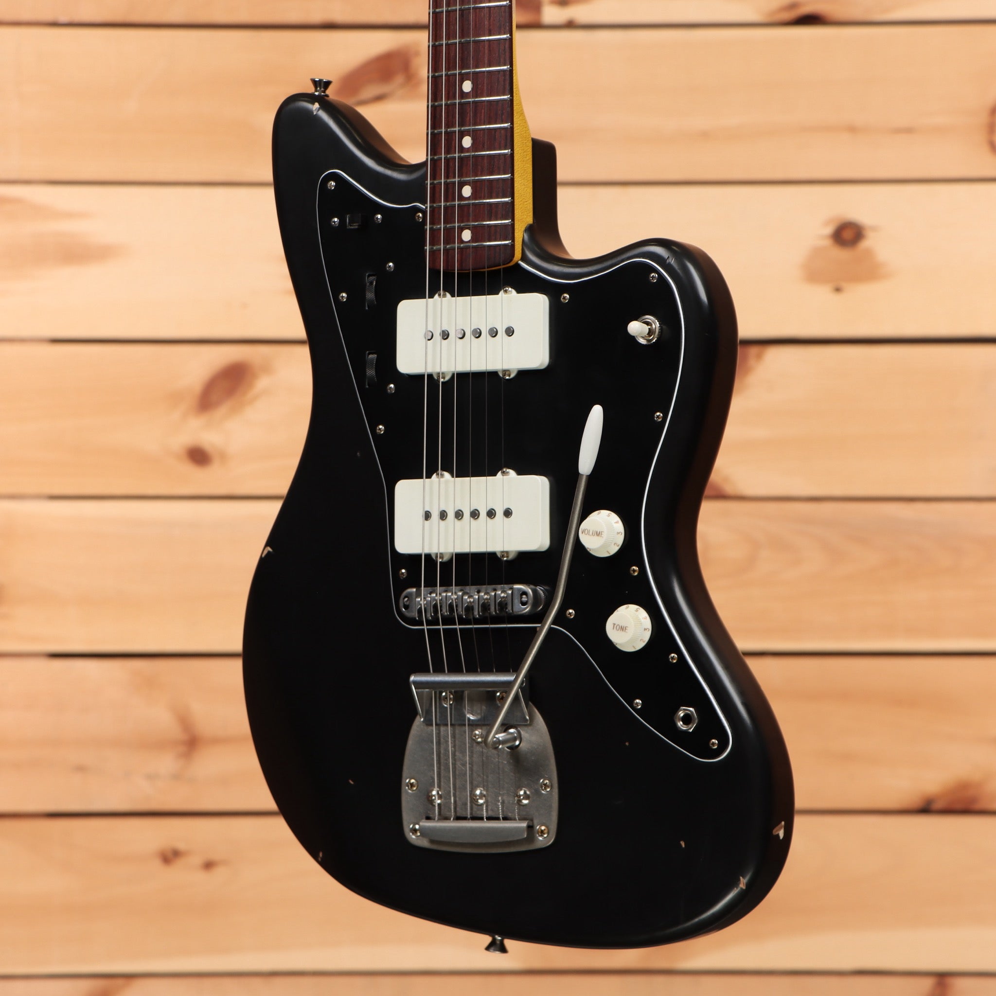 Nash JM63 pre-owned electric guitar black finish with dual white jazzmaster-style pickups