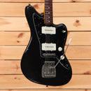 Nash JM63 pre-owned black electric Jazzmaster guitar with dual white pickguard pickups