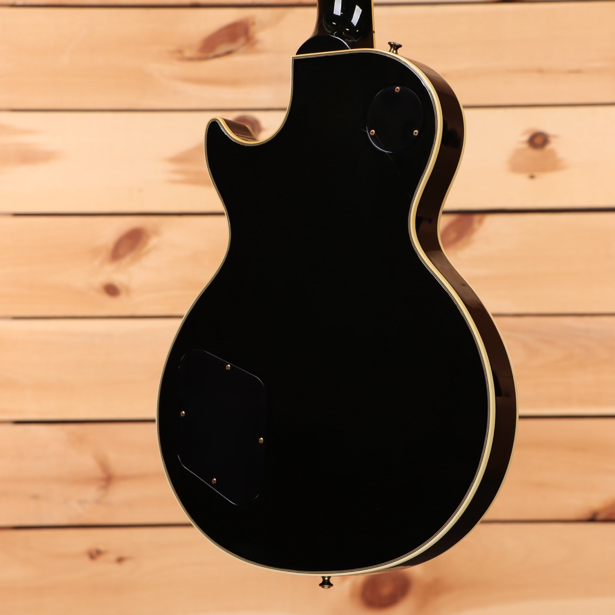 Pre-owned Gibson 1988 Les Paul Custom electric guitar Ebony with gold binding and dual humbuckers